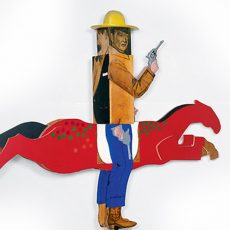 Abstract sculpture of John Wayne on a horse by Marisol (Escobar)