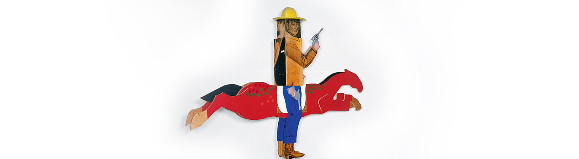 Abstract sculpture of John Wayne on a horse by Marisol (Escobar)
