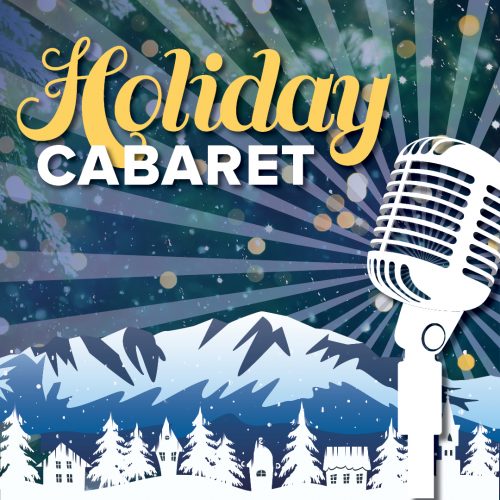 Holiday Cabaret over Pikes Peak with snow and vintage microphone