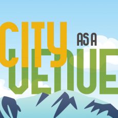 City as a venue logo with Pikes Peak