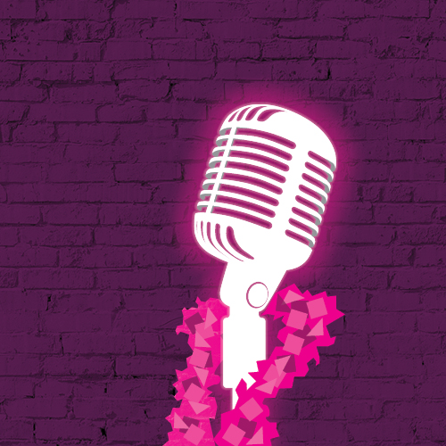 Microphone with pink abstract feather boa