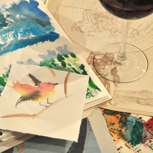 Wine glass and watercolor art