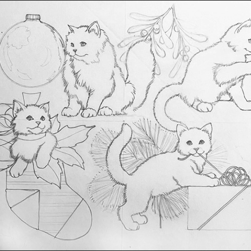 pencil drawing kittens
